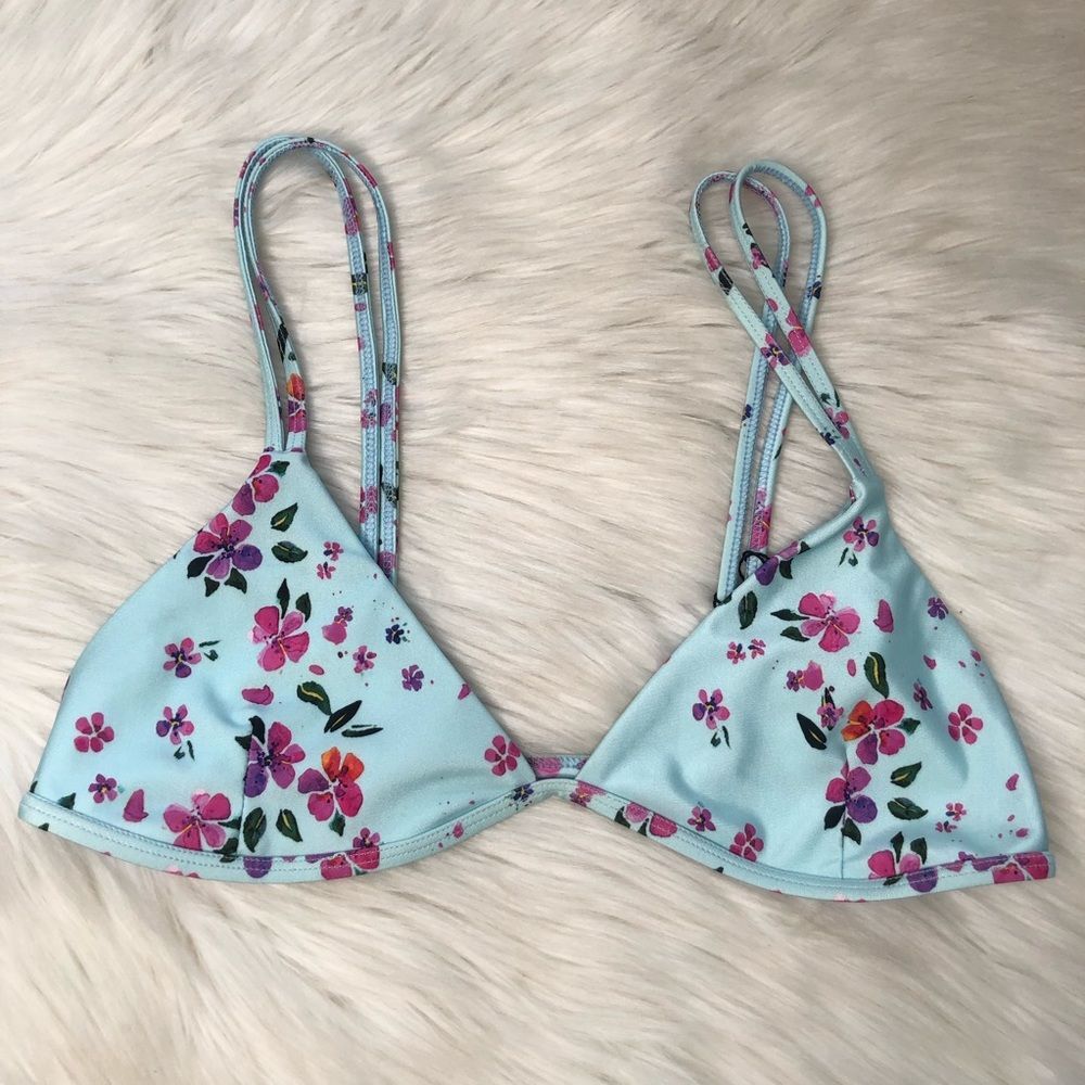Lali + Layla Floral Bikini Beach Swim Blue Top Size Large NWT